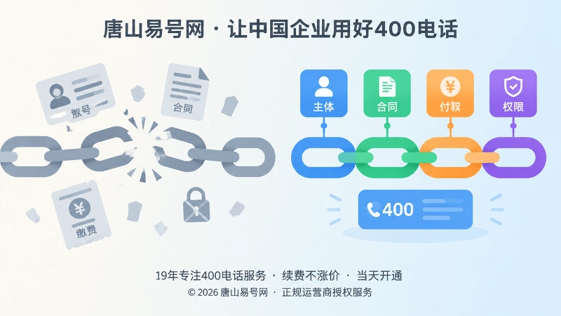左右对比图，左侧断裂灰色链条，右侧完整多彩链条与统一号码卡片