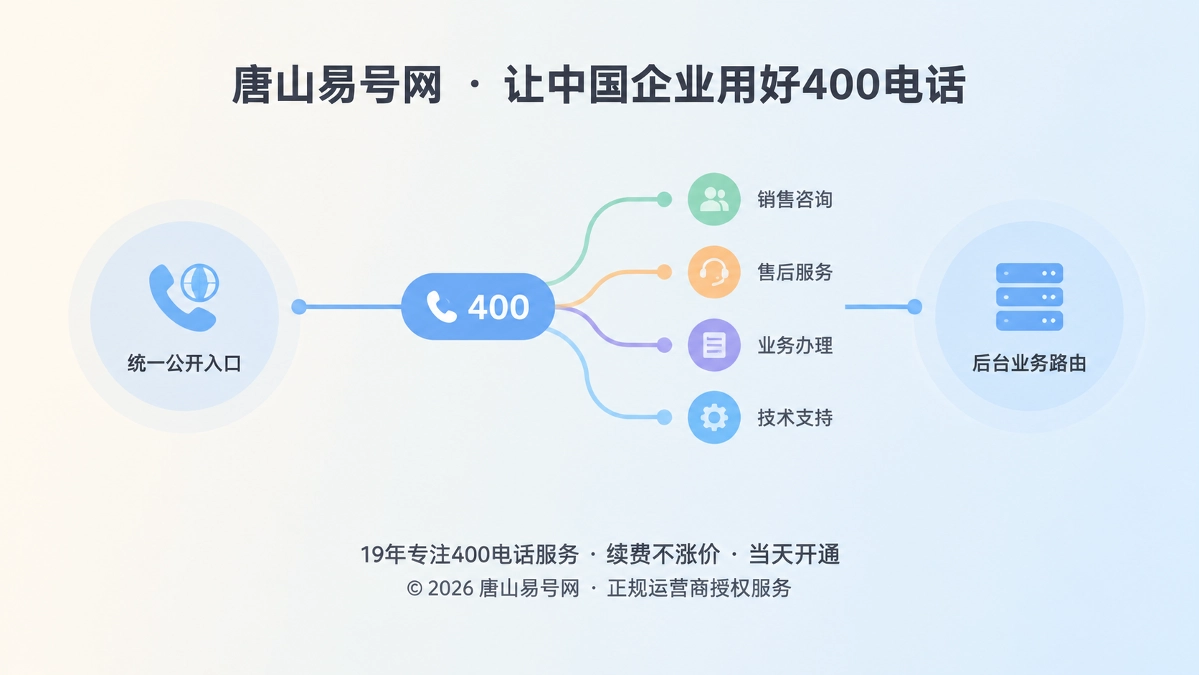 统一400电话入口连接多个业务节点的扁平化插画
